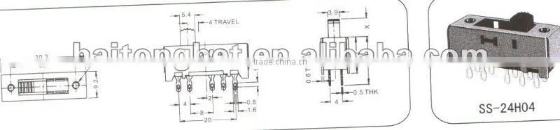 Upright slide switch SS24H01 pin feet and SS24H04 hole feet