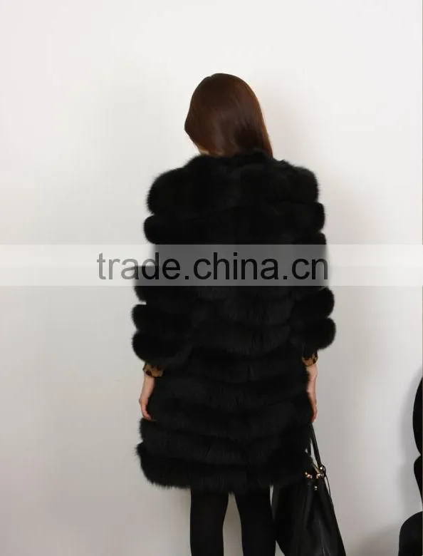 Hot selling black fox fur coat for women winter
