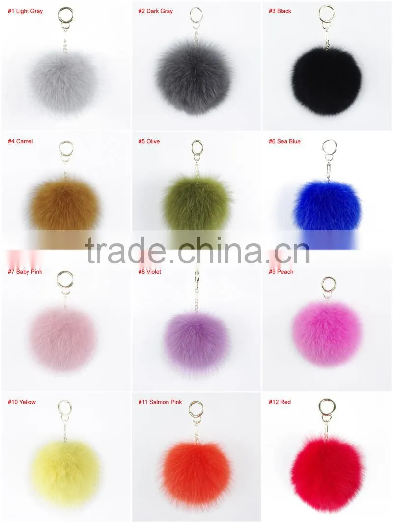 Fashion design factory wholesale fox fur pompoms keychain lovely keychain with fur pompoms KZ151001