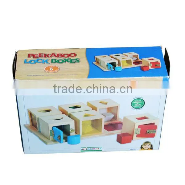 Montessori wooden educational toys lock box