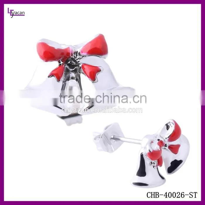Fashion Diamond Beautiful Christmas Bell Stud Earrings Jewelry