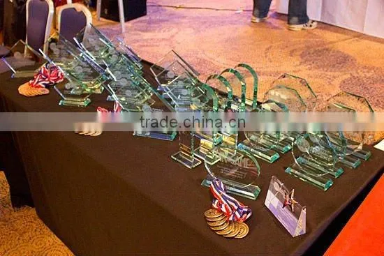 optic bend crystal jade glass awards with laser engraved for souvenir and gift(R-0898
