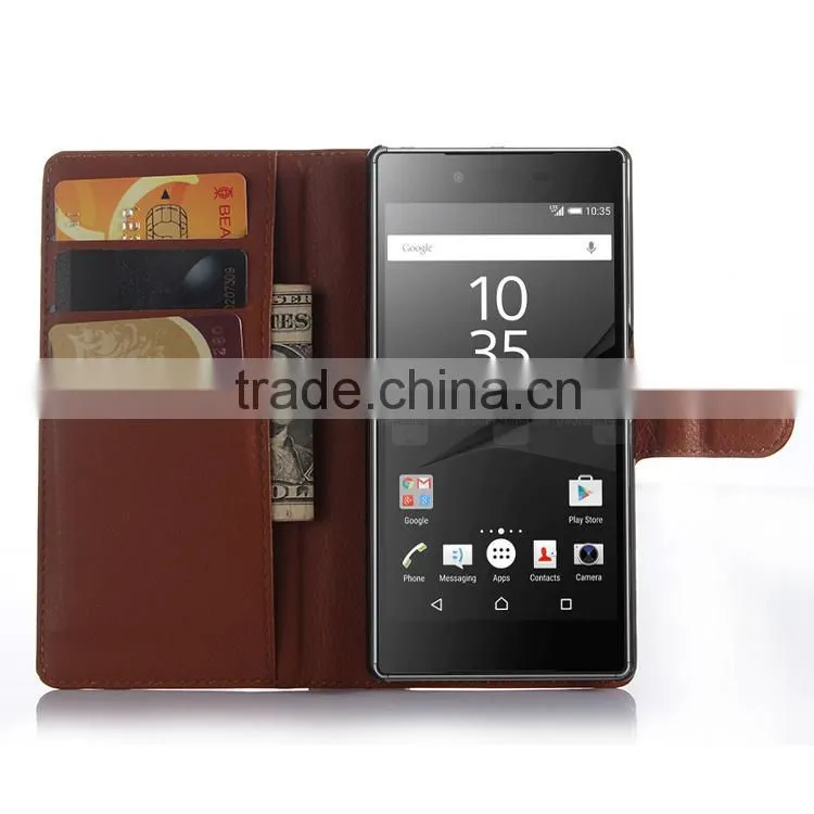 Cheap goods from china Credit Card Slots Wallet Lychee Leather pu leather cover for sony z5 premium wholesale alibaba