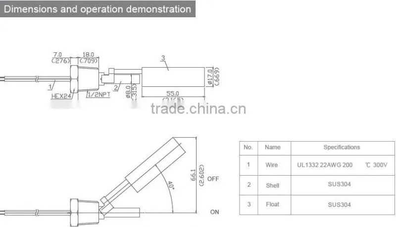 OEM Float level switch/Level controller with side or top mounting type for fuel measuring instrument