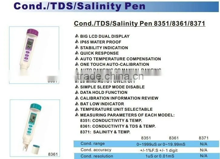 AZ8371 pen type display salinometer/electronic salinometer measurable seawater salinity detector pen type design