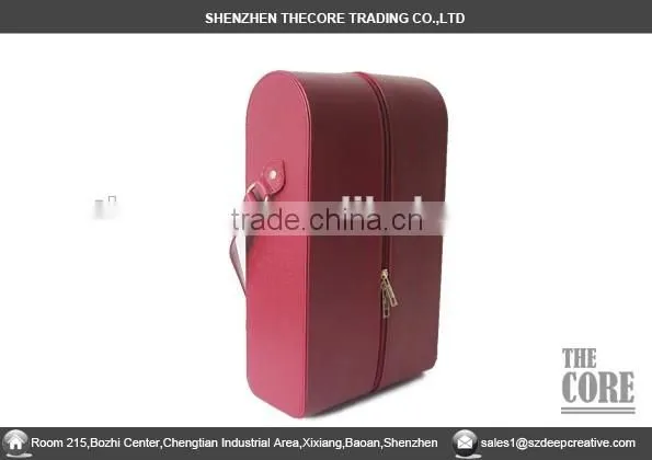 PU Leather red color 2 bottles wine carrier, two bottles PU wine box, pu wine carrier