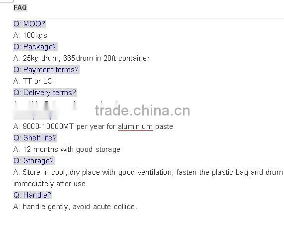 water basic aluminium paste for water basic paint