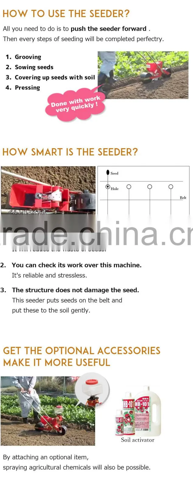 Durable corn soybean planting machine Made in Japan