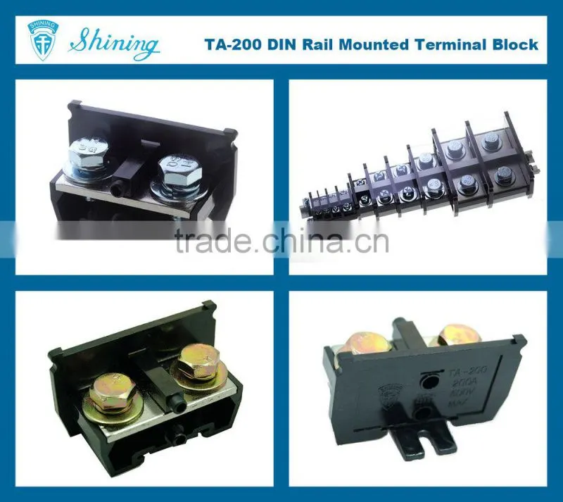 TA-200 35mm Din Rail Mounted 600V 200 Amp Bus Bar Wire Connector