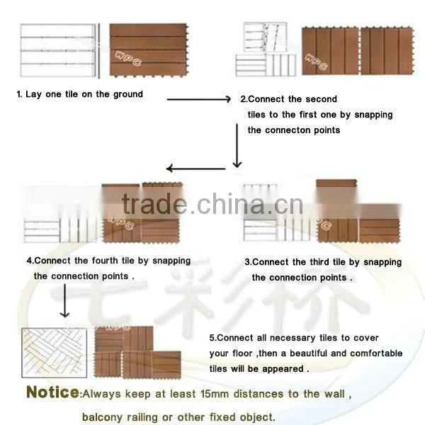 Waterproof wpc DIY floor tiles, non-slip interlocking floor tiles, wpc interlocking plastic base deck