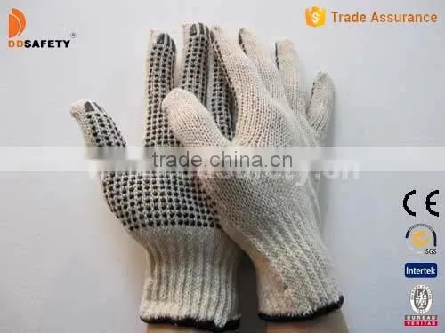 DDSAFETY 2017 7G Natural Cotton Yarn Knitted Gloves with Black Pigment Safety Gloves