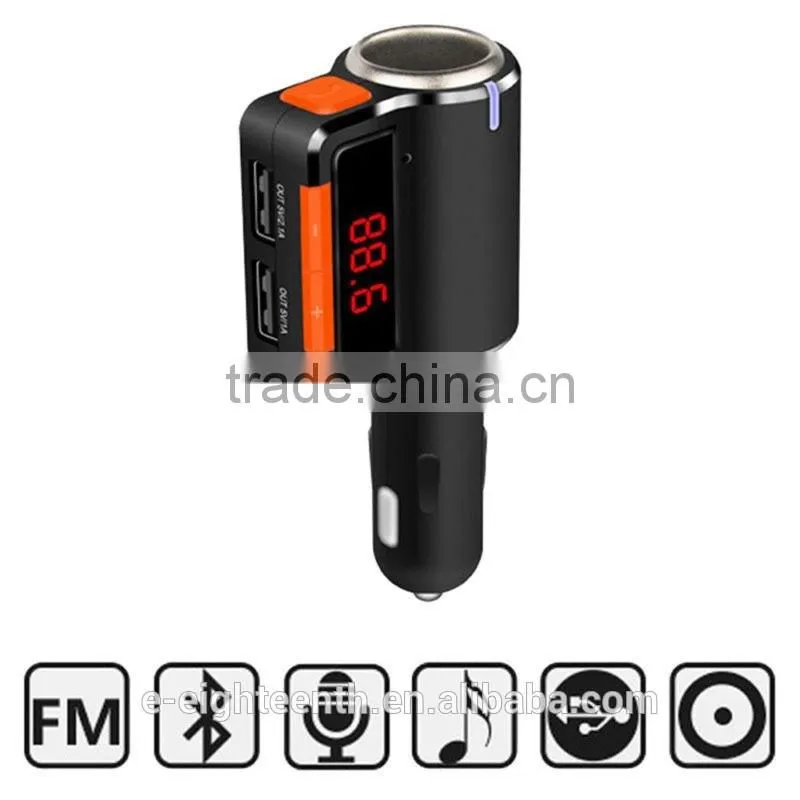 2016 hot Wireless Bluetooth LED Display Car FM Transmitter MP3 Player with Dual USB Car Charger