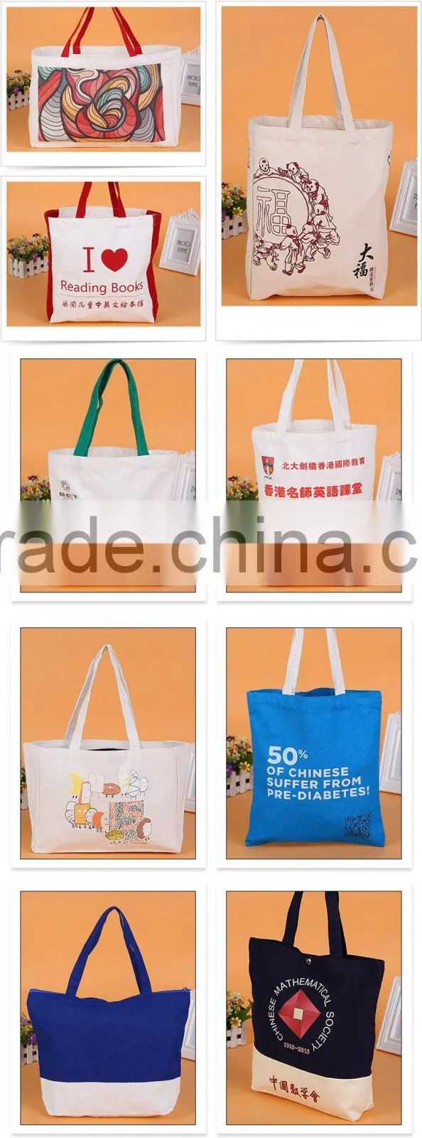 hot sell custom cotton shopping bag , eco tote bag wholesale