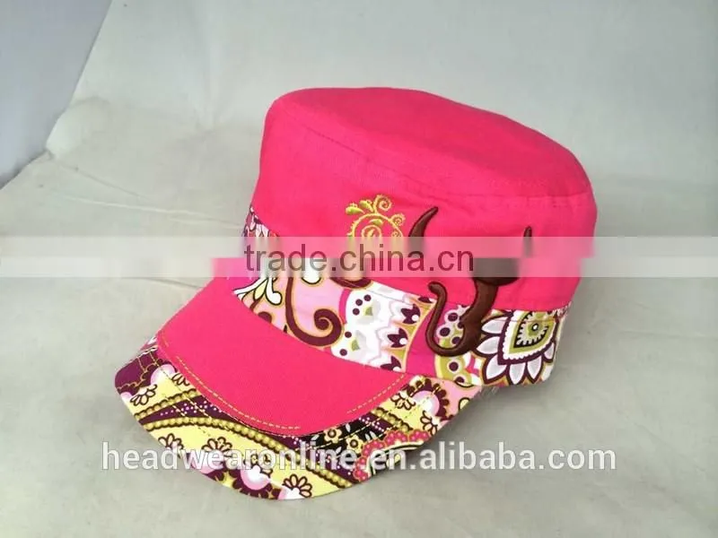 Hot Horn embroidery Military Caps and flat caps with Dongguan Factory