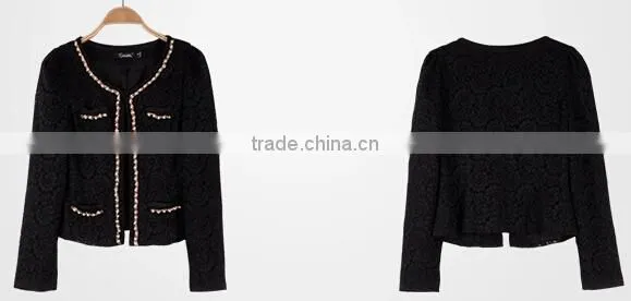 2015 ladies quality beaded coat long sleeve oem wholesale factory pink jackets coat