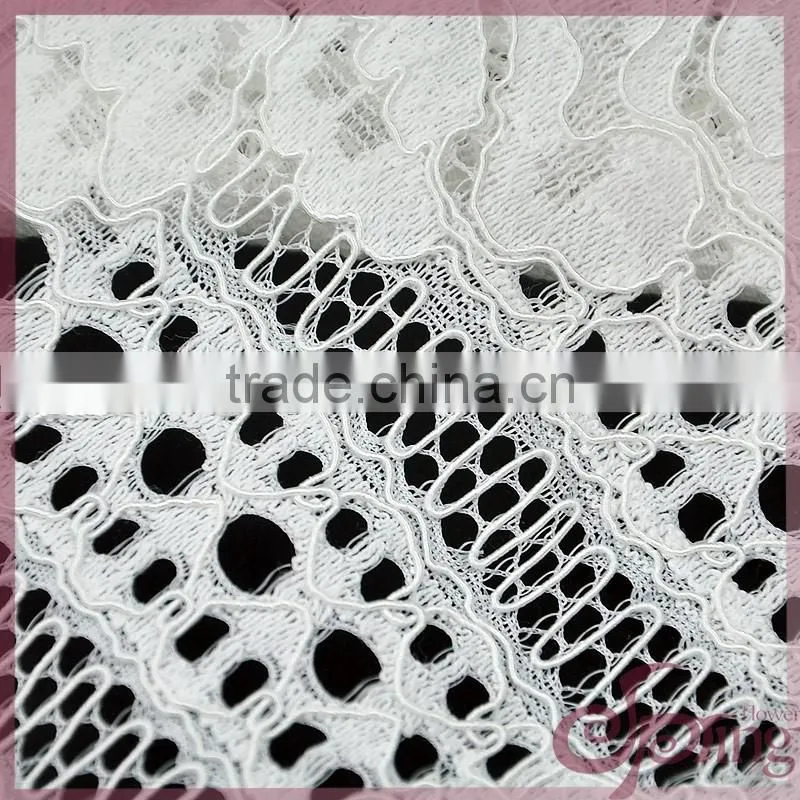 White flower design jacquard cotton nylon warp knitting fabric cotton lace fabric for dress