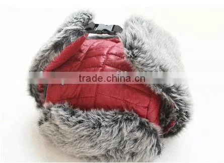 Snow ski wool buffaro check rabbit fur aviator winter trapper hat with ear flaps