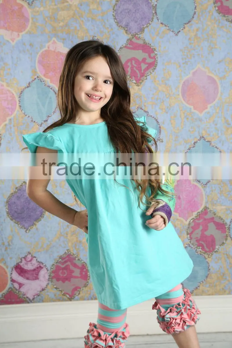 dress set of sleeveless Solid color dress with ruffle pant kids clothing
