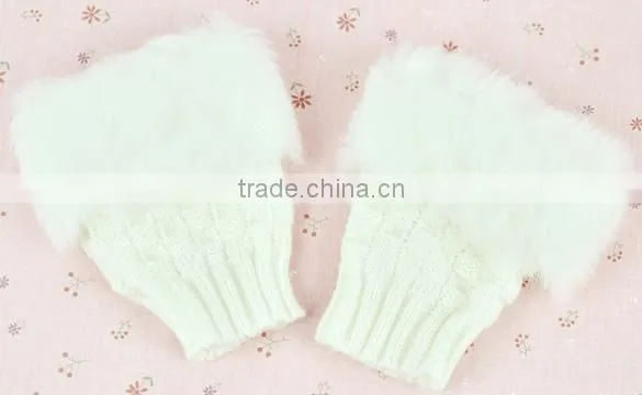 Gloves Arm Warmer Fingerless Gloves-Knitted Rabbit Fur Lined Leather Gloves 8226