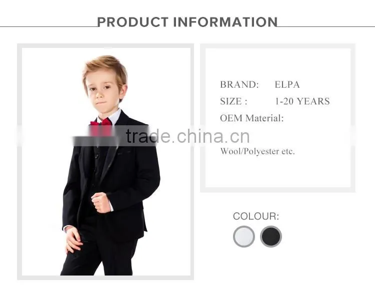 ELPA NXB0045 formal designer slimming wholesale black 3 piece kids boys suits