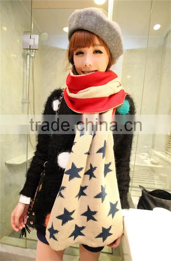 Korean latest American flag Creative stitching design warm knitting scarf,hijab scarf fashion scarves