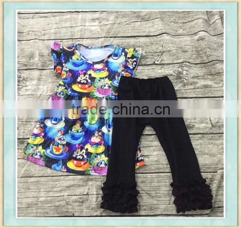 New fashion uae wholesale boutique childrens christmas clothes sets black decorative bule pant goods for children