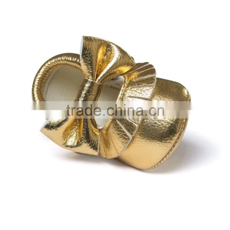 golden baby PU moccasins, bow design little girl moccasins