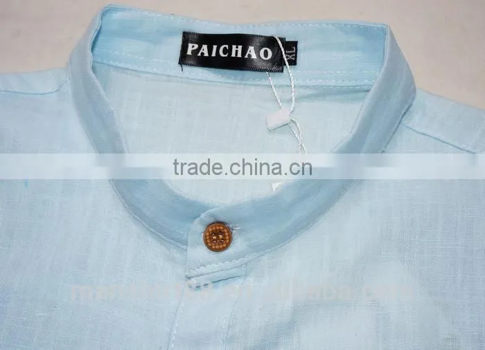 2016 latest design custom elegant sim fit mandarin collar linen shirt