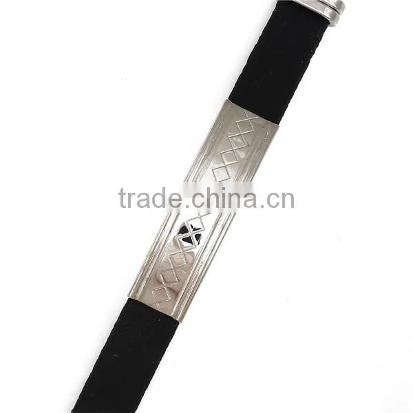 Promotional Black Rhombus 304 Stainless Steel Rubber Wristbands Silicone Bracelet