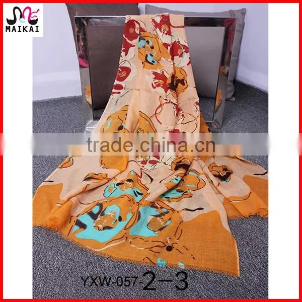 Wholesale new fashion floral print wool kuwait scarf