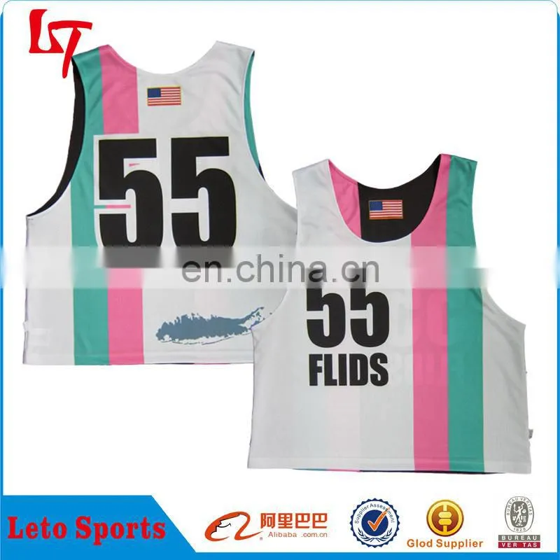 Wholesale Custom Sublimation Reversible Lacrosse Jerseys /polyester moisture wicking lacrosse pinnies plus size