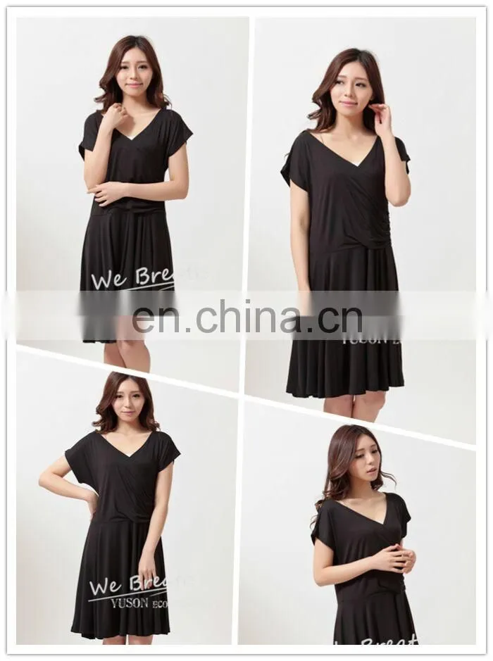 Bamboo Fiber Ladies knee above Summer Spring pleated Dress