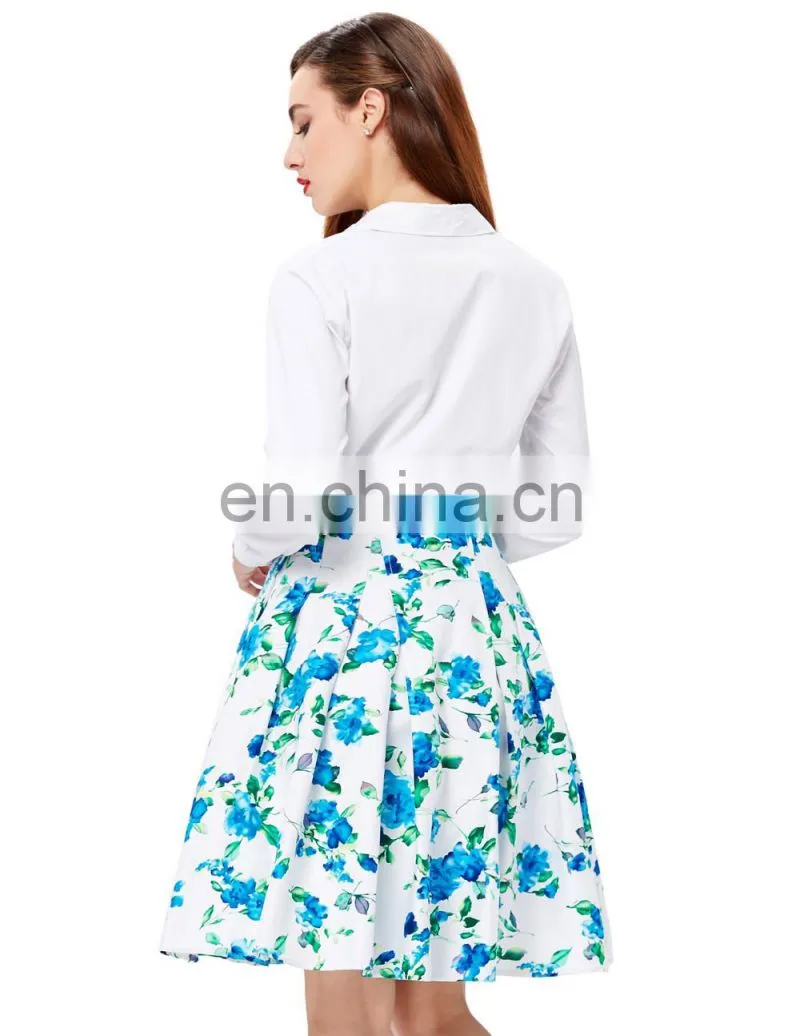 Grace Karin 10 Patterns Occident Women Vintage Retro Floral Pattern Cotton Skirt CL008925-1