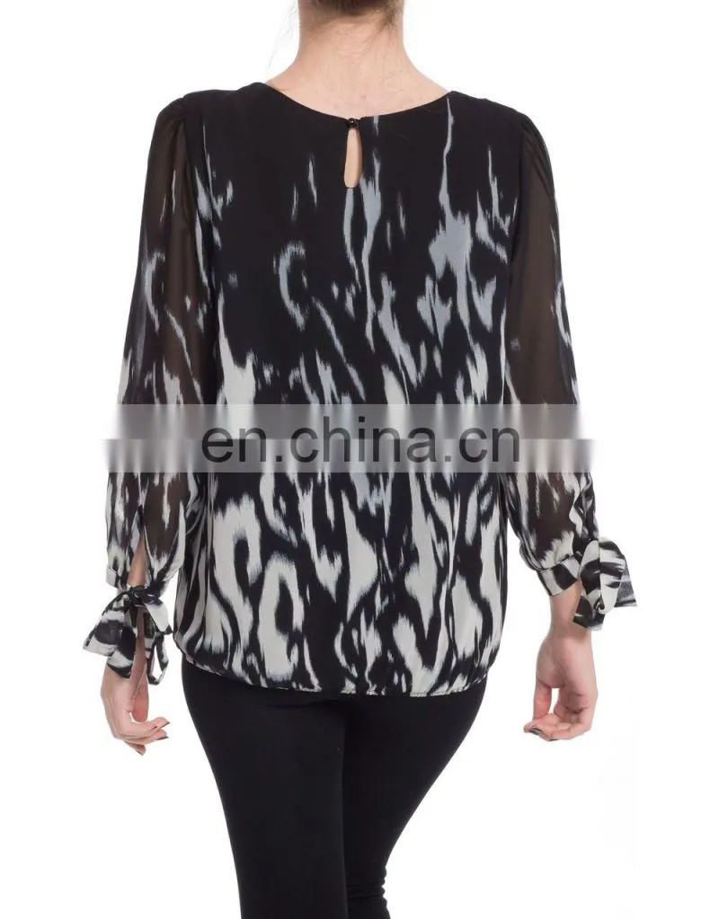 Glamorous Lady Long-sleeved Georgette Print XXXXL Tops