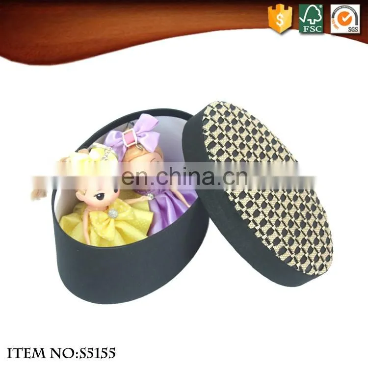 Oval black and white lace TC fabric doll toy clothes jewelry daily sundries storage box with black lid