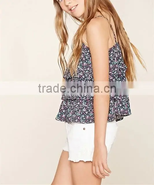 Girls cool summer tops 2016 floral print adjustable strap cami