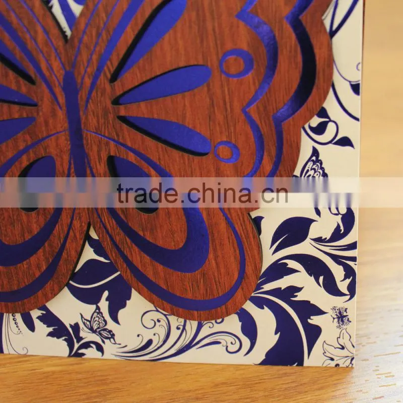 2016 New Fashion Design Customized Blue Invitation Wedding Cards