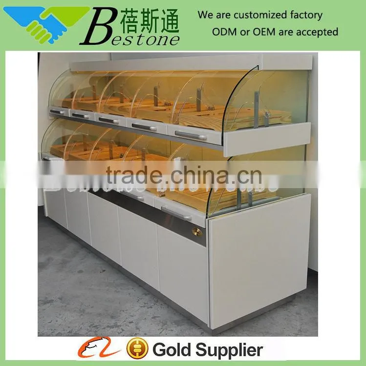 modern wholesale wood bread display rack shelves for sale
