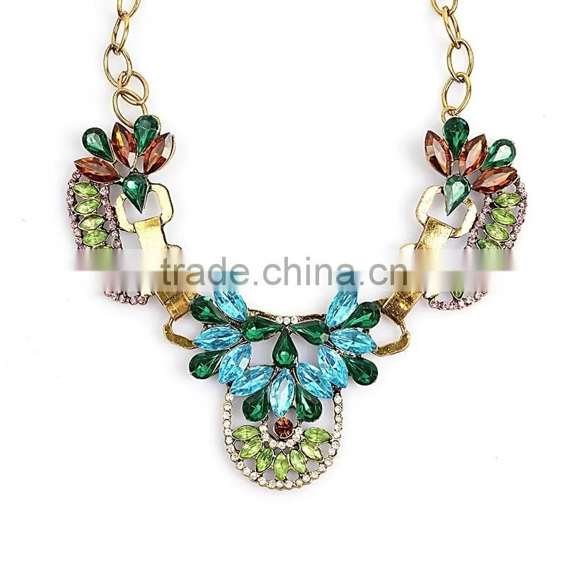 Fashion Gemstone Blue Turquoise Bead Chain Druzy Pendant Necklace For Women