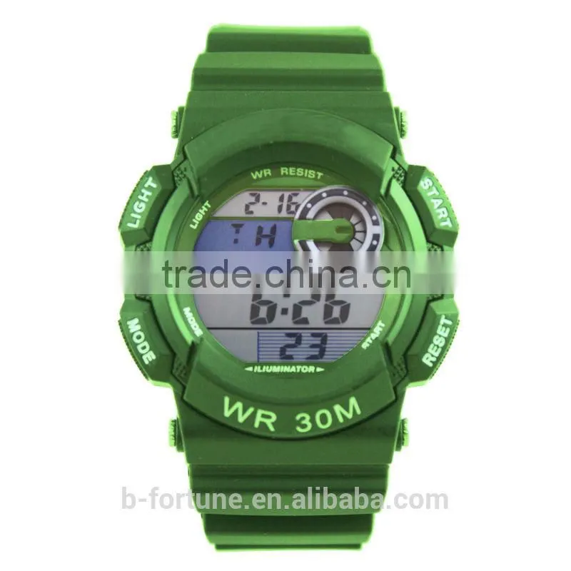 LP1344_GN Green color LCD Display Chrono Alarm Date/Day Tech digital Chinese electroni watch
