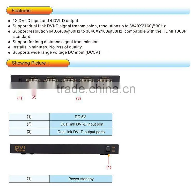 dual Link DVI-D DVI Splitter 1x4