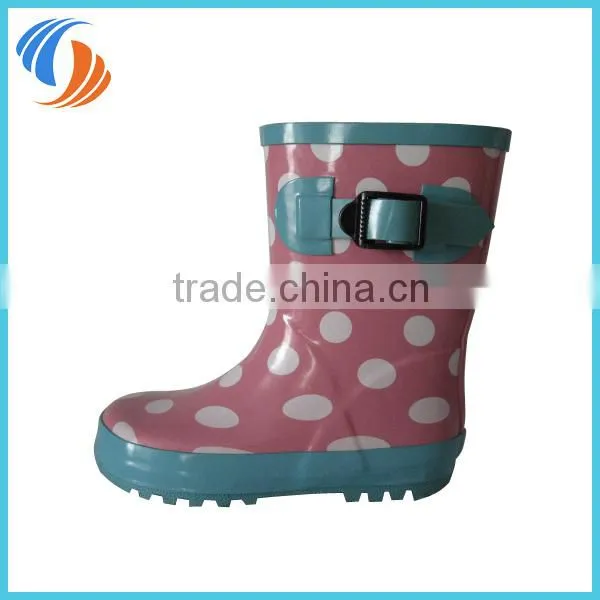 New Children White Dot Black/Pink Waterproof Rainboots rubber boots