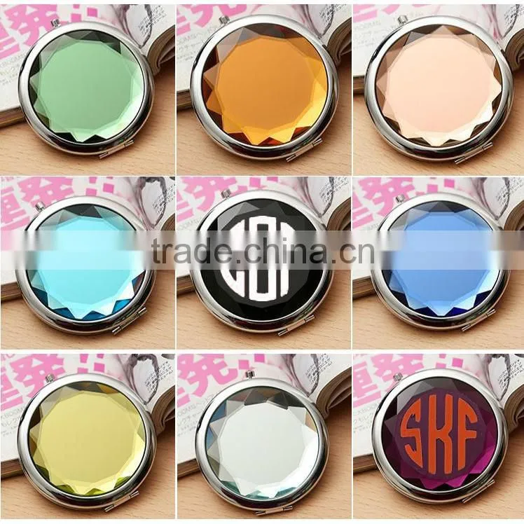 Customized Monogram Initial Logo Crystal Compact Pocket Mirrors