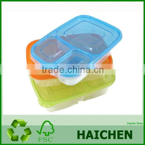 Hot Sale Transparent Plastic 3 Compartment Bento Lunch box