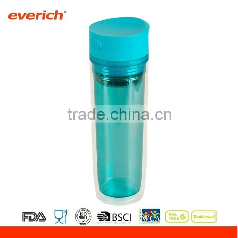 Everich Double wall tritan bottle with ss infuser and press lid