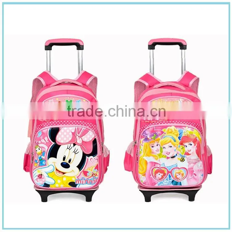 Chinese new design kids school bag with wheels for girls trolley bag for school
