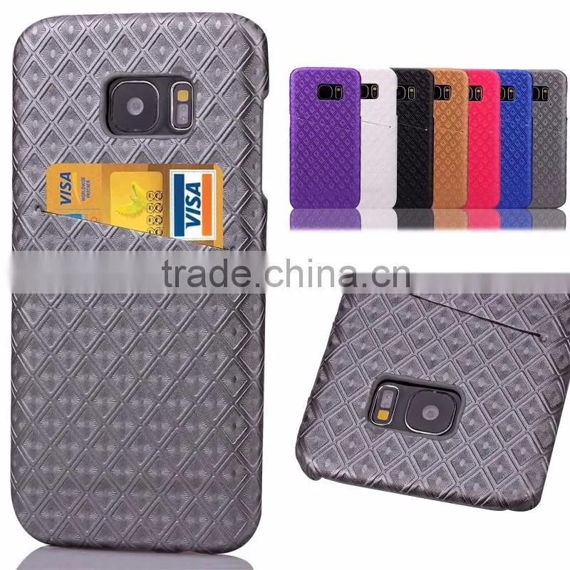 Diamond pattern oil side skin leather PC hard case with card slot for iPhone 6S 4.7 5.5 Phone case