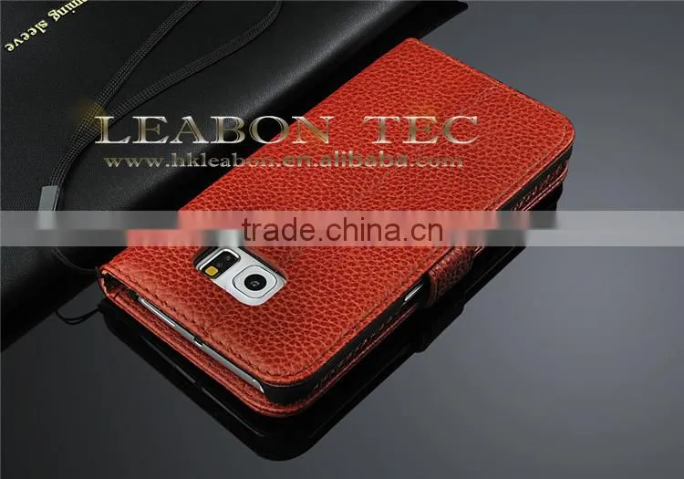 new phone accessories Magnetic Genuine Real Leather Wallet Stand Case For Samsung Galaxy S6 Edge