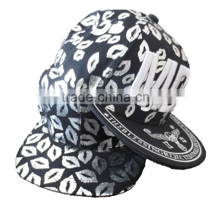 100% acrylic all over printing custom snapback cap,printing flat brim cap