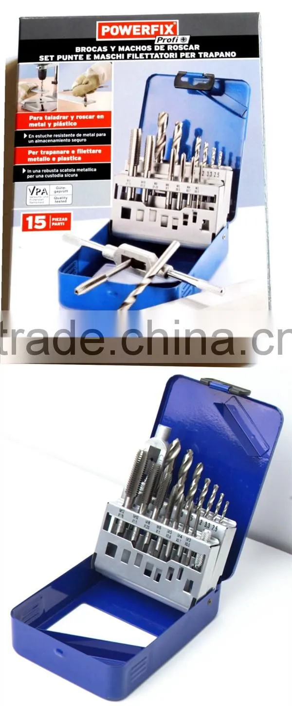 Din Metric Standard Tapping Tools Set, 7 Piece Taps, 7 Pieces Drills, 1 Piece Tap Wrench M3-M12